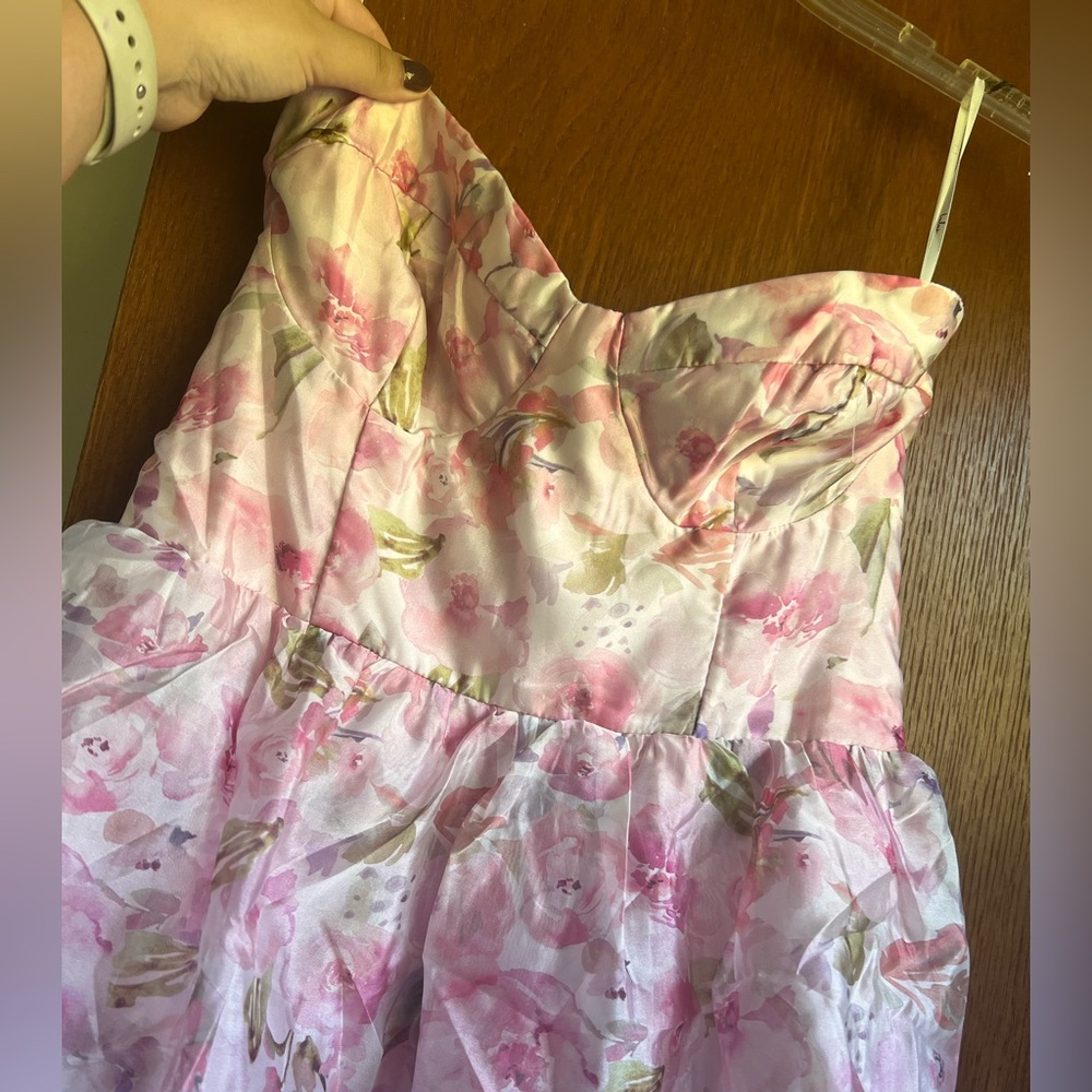 Lulus Pristine Cutie Light Pink Floral Organza Bustier Midi Dress - Size M - Picture 3 of 4